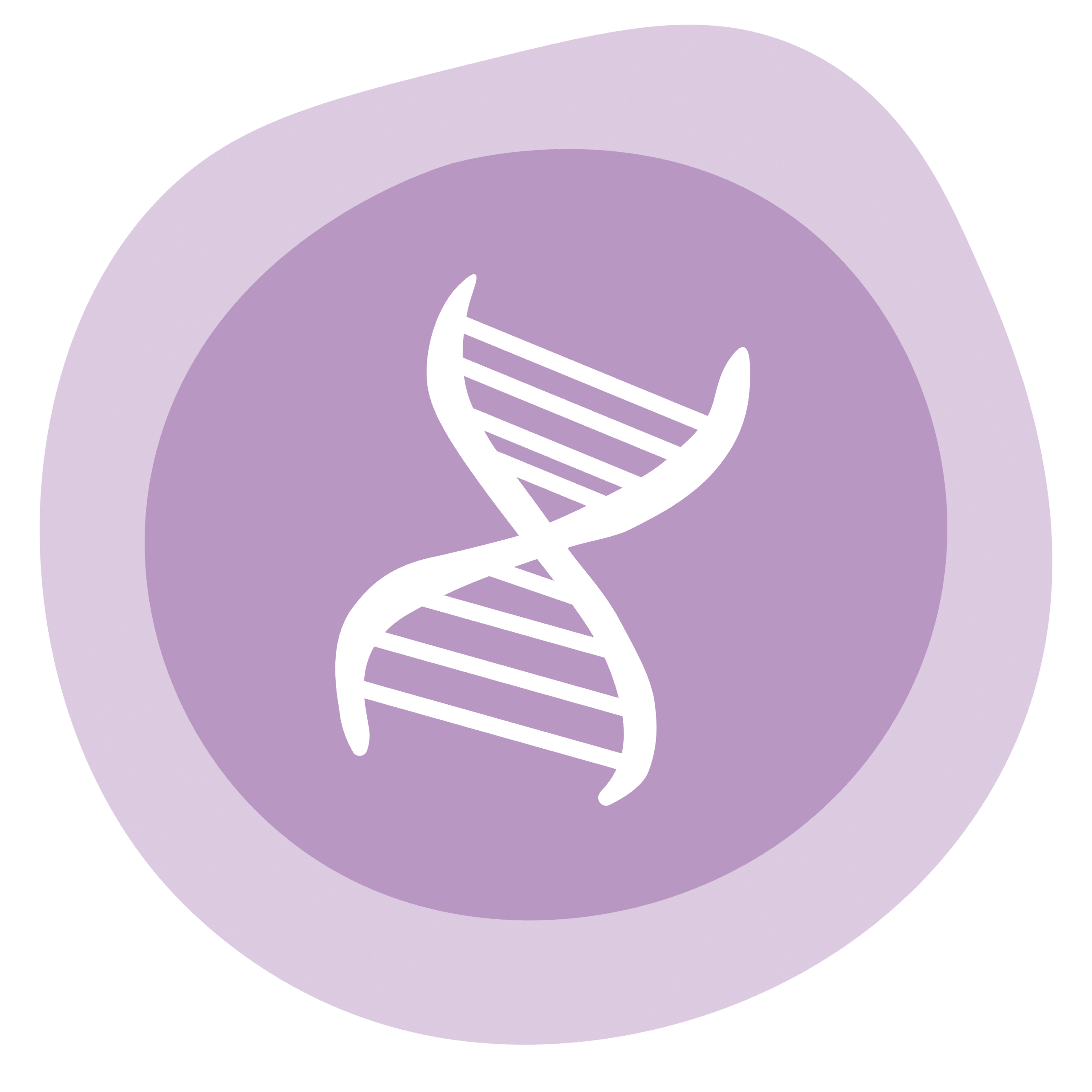 En rosa ikon-illustration av en DNA-sträng inuti ett ägg
